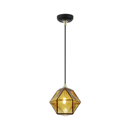 Modern Hexagon Ceiling Lamp with Cognac Glass Shade - 1 Bulb Pendant Light for Dining Room