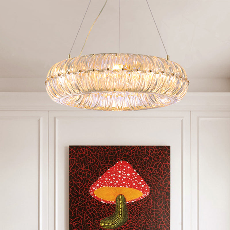 Gold Crystal Donut Chandelier - 6-Light Traditional Pendant For Living Room
