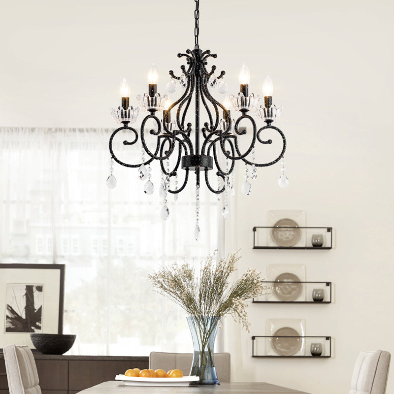 Traditional Hand-Cut Crystal Dining Room Chandelier - Swirling Arm Black Finish 3/6 Heads Ceiling