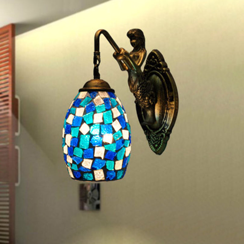 Stylish Mediterranean Dome Vanity Lamp With Stained Glass In Silver/Red/Yellow - Perfect For