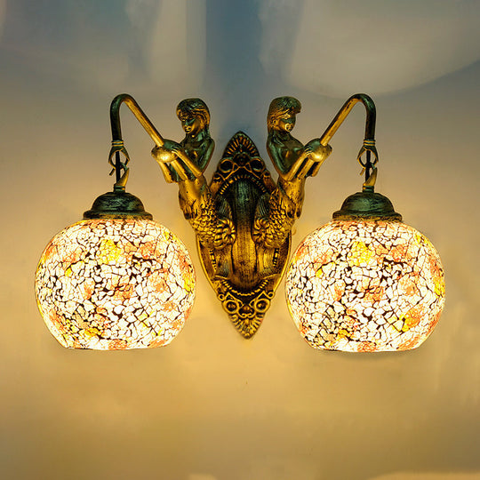 Mermaid Hand Cut Glass Baroque Sconce Light - 2 Lights Wall Lighting Idea White/Yellow/Orange For