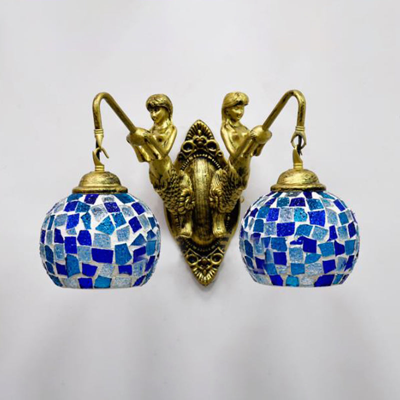 Mermaid Arm Stained Glass Sconce In Vibrant Mediterranean Colors Blue