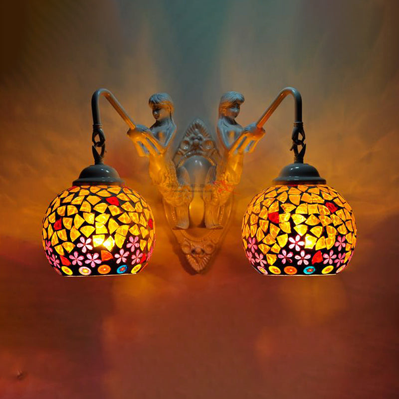 Multicolored Vanity Lamp With 2 Lights And Mediterranean Style For Bathroom Red
