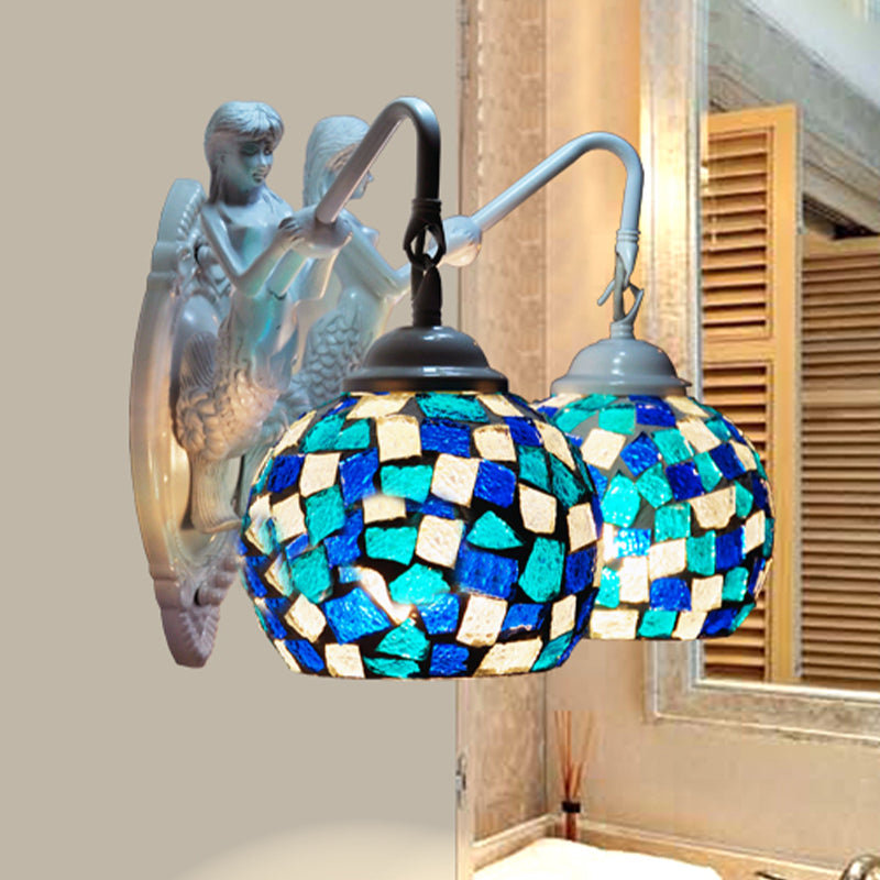 Multicolored Vanity Lamp With 2 Lights And Mediterranean Style For Bathroom Ocean Blue