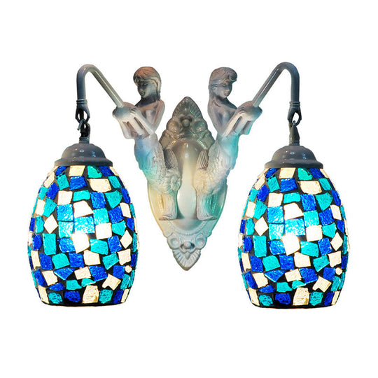 Mermaid-Inspired Stained Glass Wall Sconce With 2 Lights In Yellow/Purple/Gold Blue