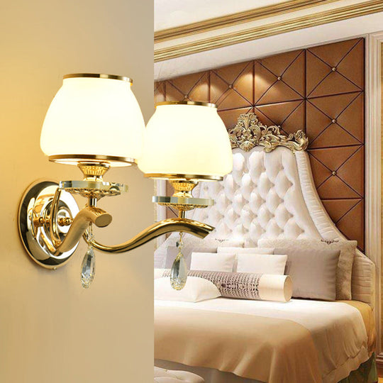 Traditional Dome Sconce With White Glass And Crystal Accent