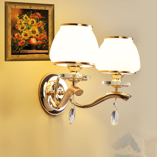 Traditional Dome Sconce With White Glass And Crystal Accent 2 /