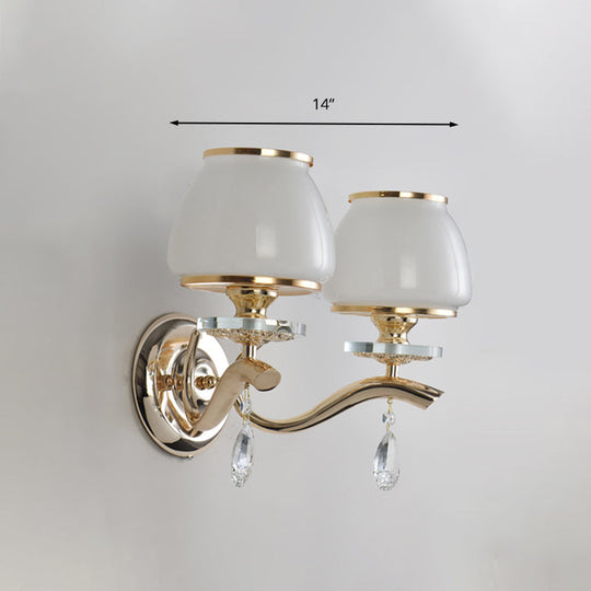 Traditional Dome Sconce With White Glass And Crystal Accent