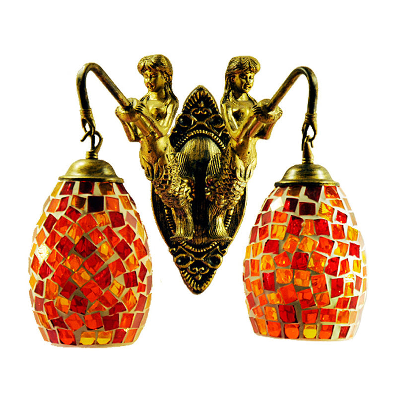 Mediterranean Mermaid Wall Lamp - Hand Cut Glass 2 Lights White/Red/Yellow Sconce Fixture White