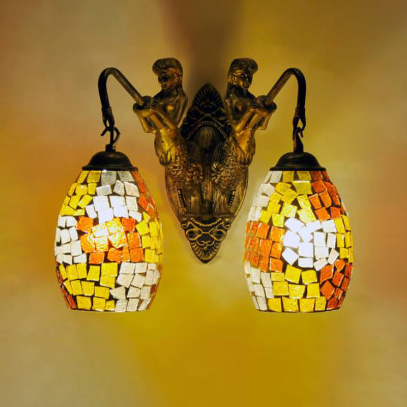 Mediterranean Mermaid Wall Lamp - Hand Cut Glass 2 Lights White/Red/Yellow Sconce Fixture Yellow