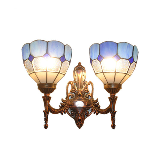 Baroque Stained Glass Wall Sconce With 2 Blue/Gold/Tan Lights - Perfect For Your Bedroom Blue