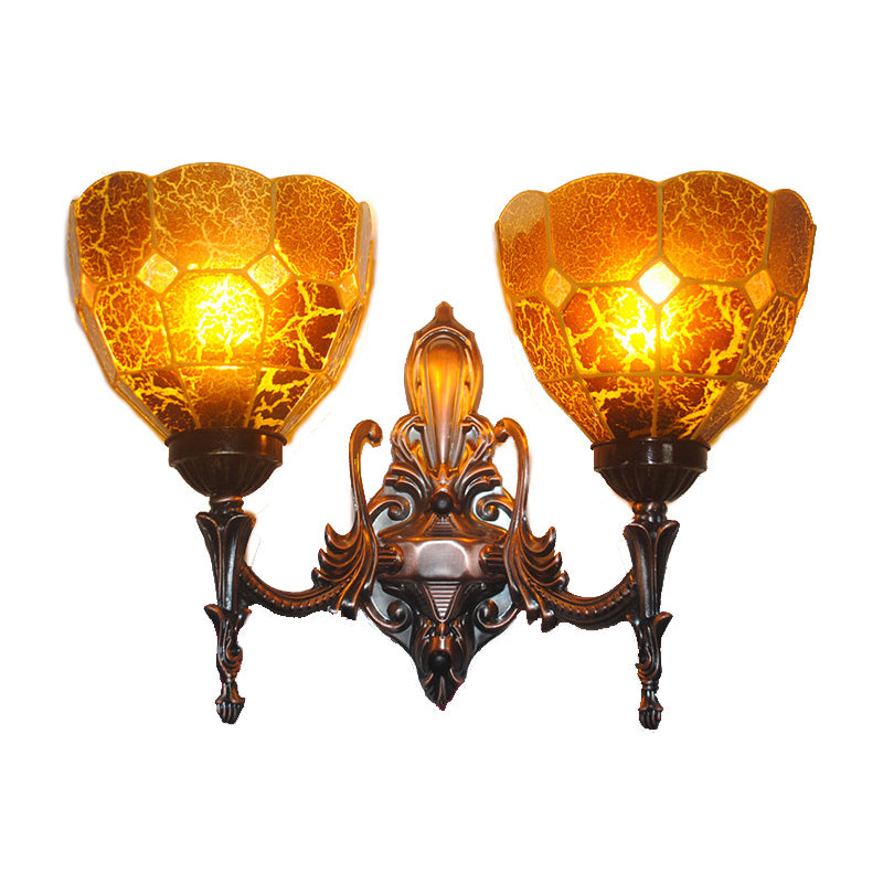 Baroque Stained Glass Wall Sconce With 2 Blue/Gold/Tan Lights - Perfect For Your Bedroom Tan