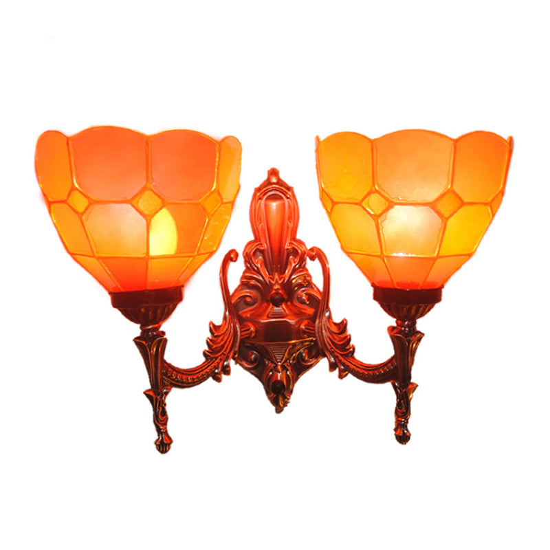 Baroque Stained Glass Wall Sconce With 2 Blue/Gold/Tan Lights - Perfect For Your Bedroom Gold