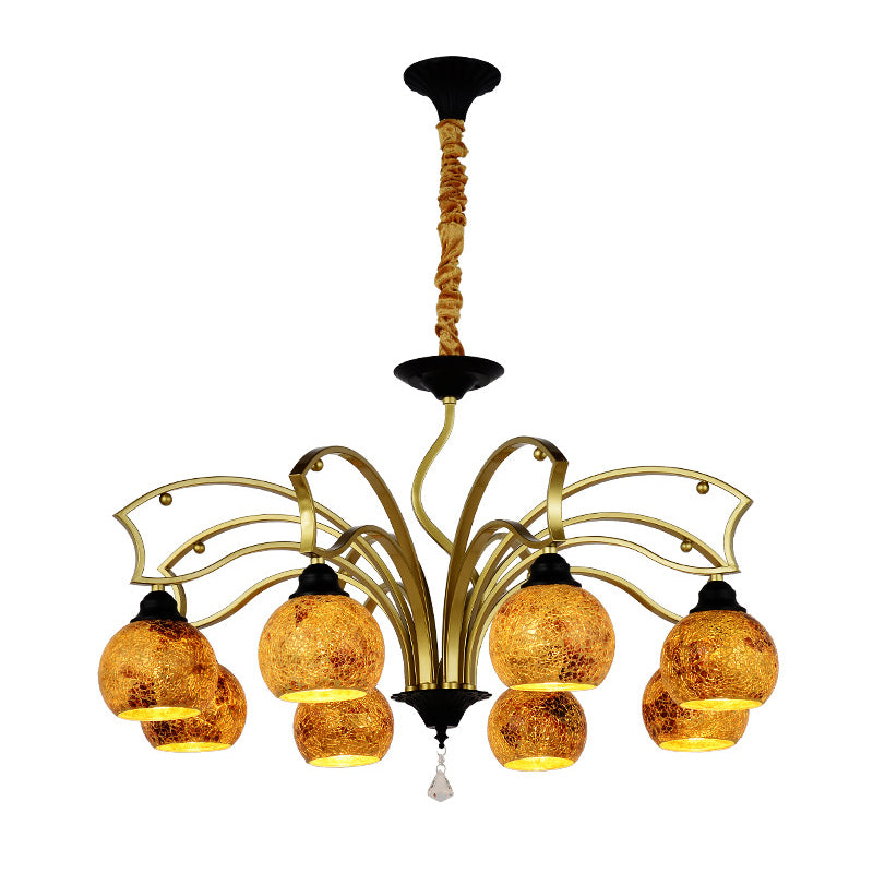 Tiffany Art Glass Pendant Chandelier with Stained Design in Gold - 3/6/8 Lights for Living Room
