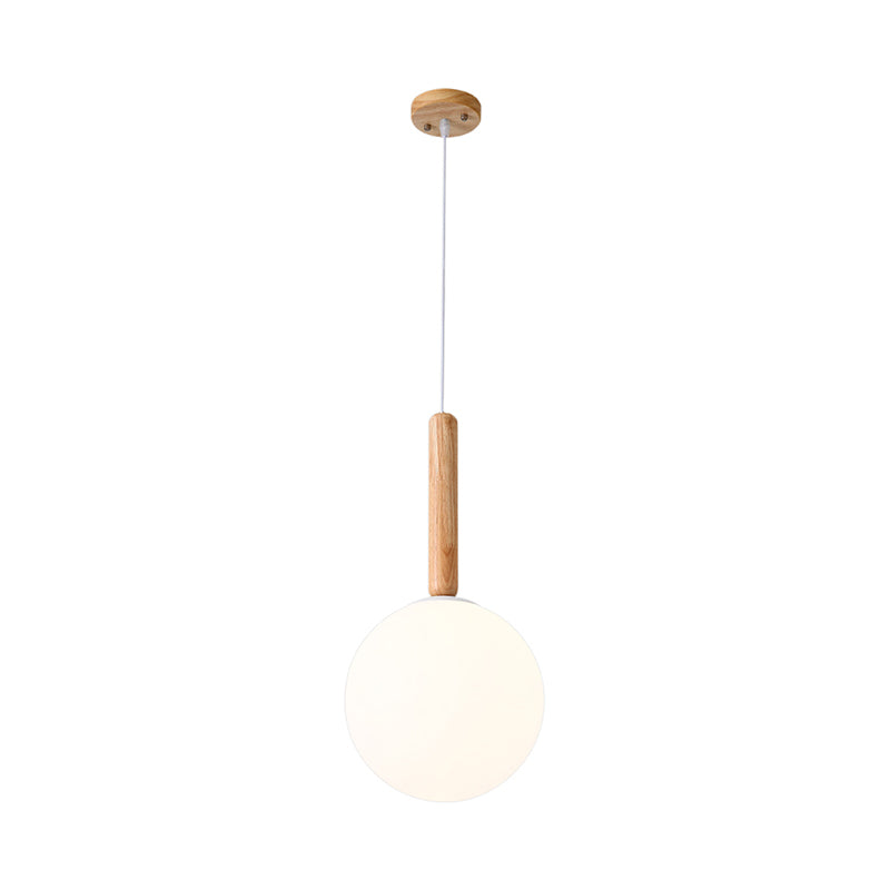 Globe Pendant Light - Asian White Glass 6/7 Wide Wood Ceiling Lamp