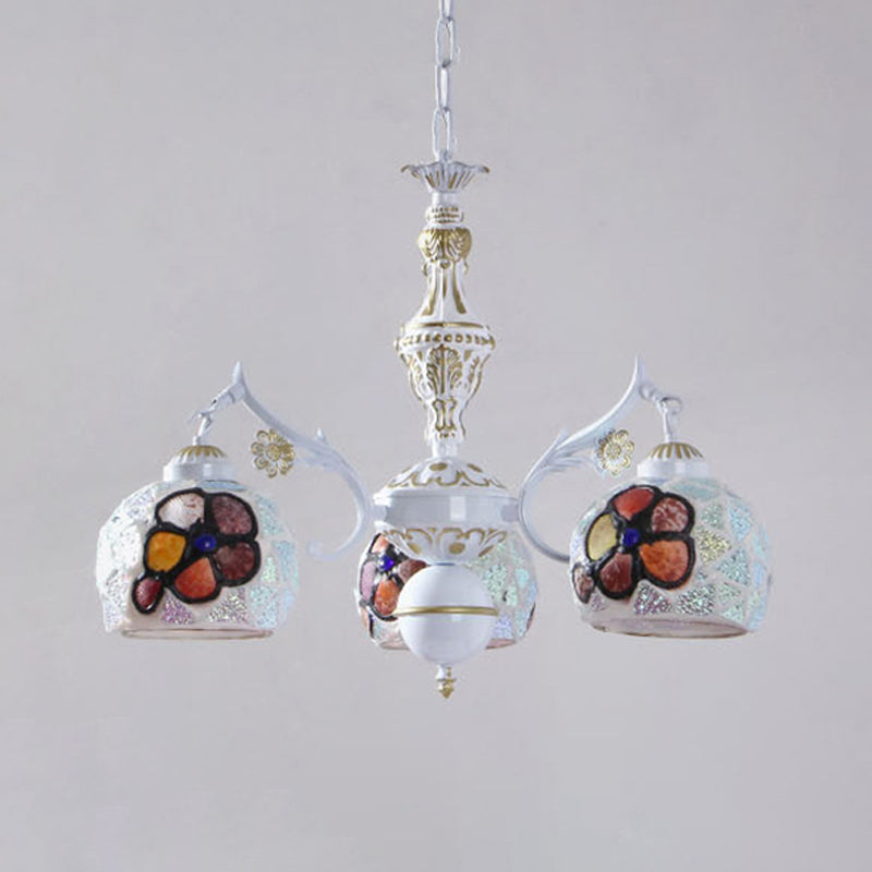 Tiffany Stained Glass Flower Chandelier Pendant Light Fixture - 5/9/11 Lights, White Ceiling Mount