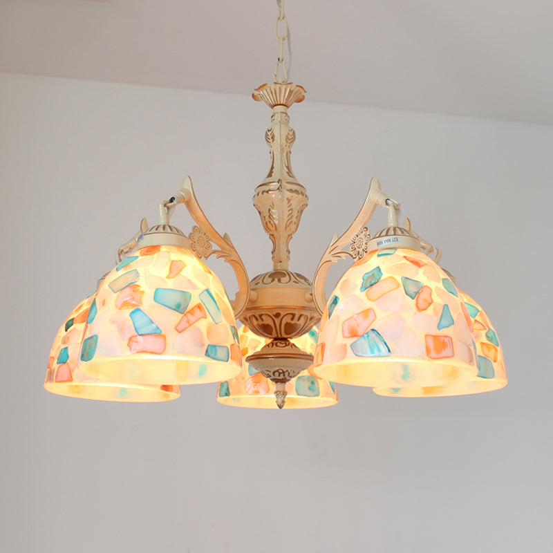 Tiffany Mosaic Shell Chandelier Ceiling Pendant - White - 3/5 Lights - Bedroom Decor