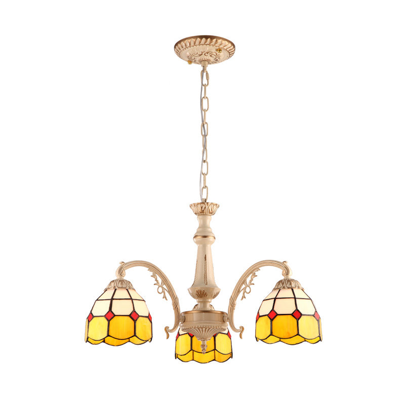 Baroque Dome Pendant Chandelier with Hand Cut Glass - 3/5 Lights, Yellow and Blue - Ideal for Kitchen Ceiling