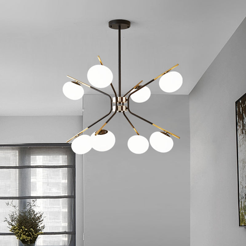 Modern Sputnik Pendant Chandelier - Black/Gold Finish, 8-Light Metal Hanging Ceiling Lamp with White Frosted Glass Shade
