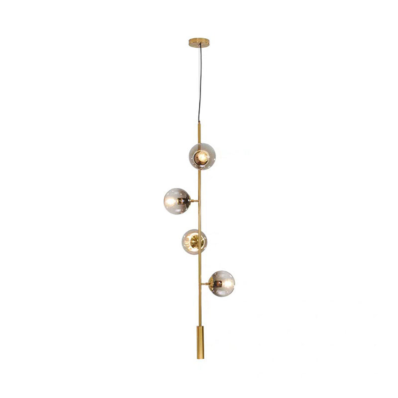 Gold Modernist Globe Pendant Chandelier with Grey Glass and 4 Bulbs for Living Room Ceiling