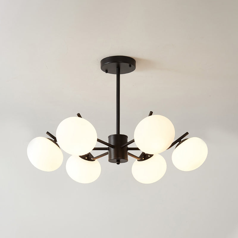 Modern Black/Coffee Ball Hanging Chandelier - Opal Frosted Glass Pendant Ceiling Light For Bedroom