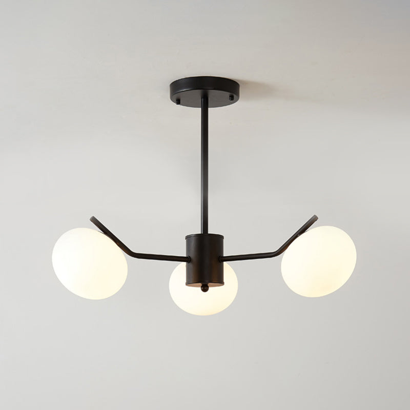 Modern Black/Coffee Ball Hanging Chandelier - Opal Frosted Glass Pendant Ceiling Light For Bedroom