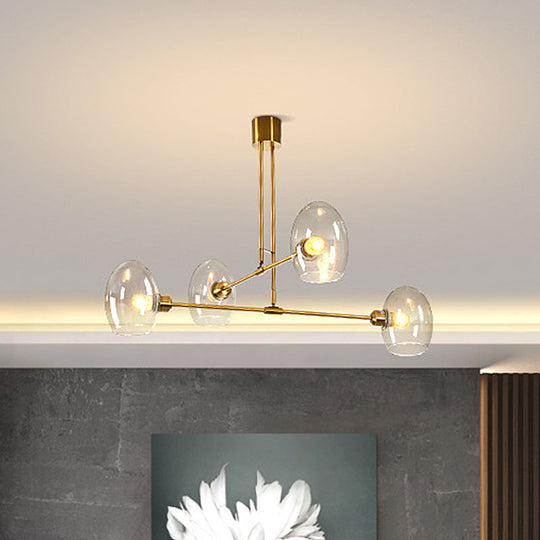 Modern Clear Glass Oval Pendant Chandelier | 4 Lights Brass Ceiling Lamp - Bedroom Lighting