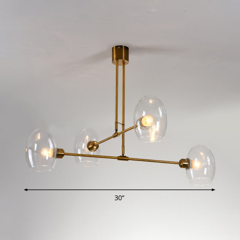 Modern Clear Glass Oval Pendant Chandelier | 4 Lights Brass Ceiling Lamp - Bedroom Lighting