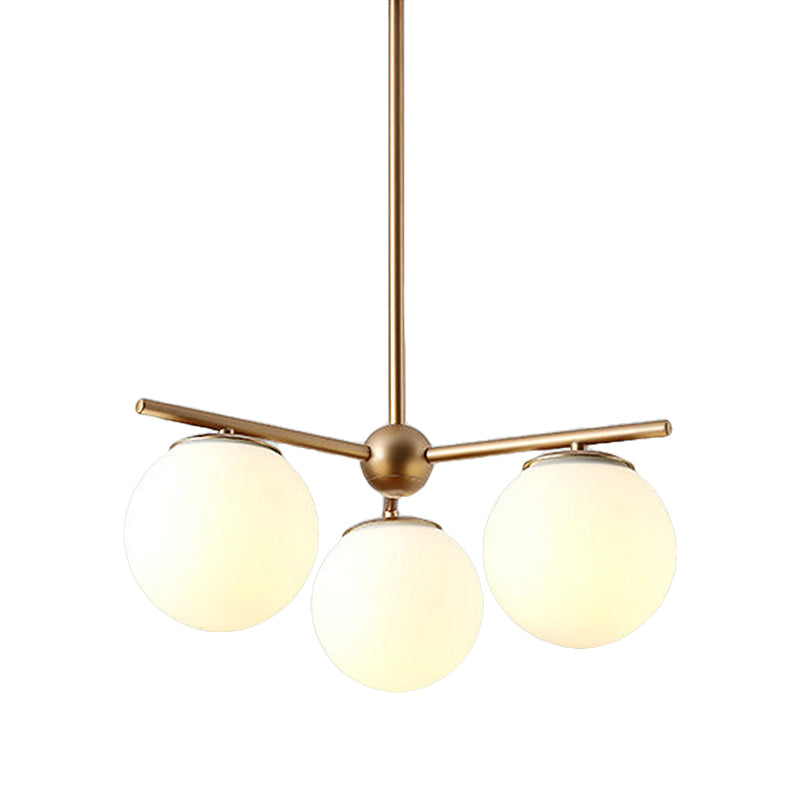 Modern White Frosted Glass Globe Chandelier - 3-Light Gold Ceiling Pendant Lamp For Bedrooms