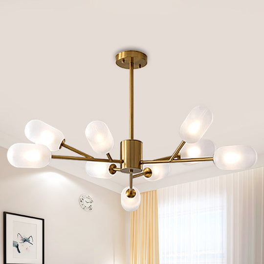 Gold Led Contemporary Bedroom Chandelier Lamp - Milk Frosted Glass 9 Bulbs