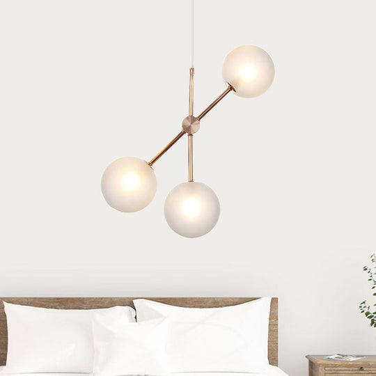3-Head Modernist Led Chandelier In Rose Gold With Frosted Glass Shade