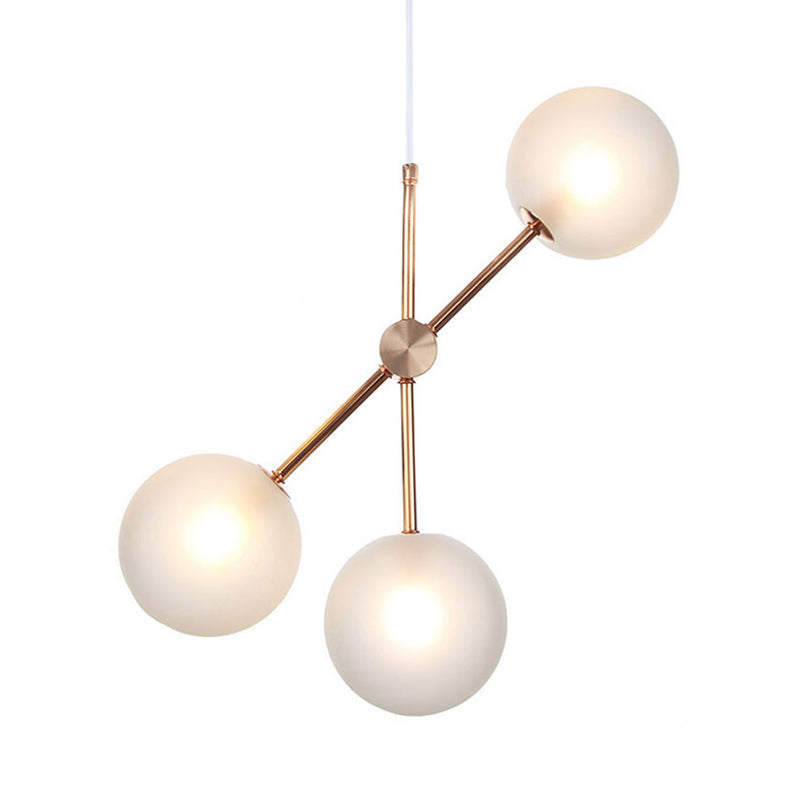 3-Head Modernist Led Chandelier In Rose Gold With Frosted Glass Shade