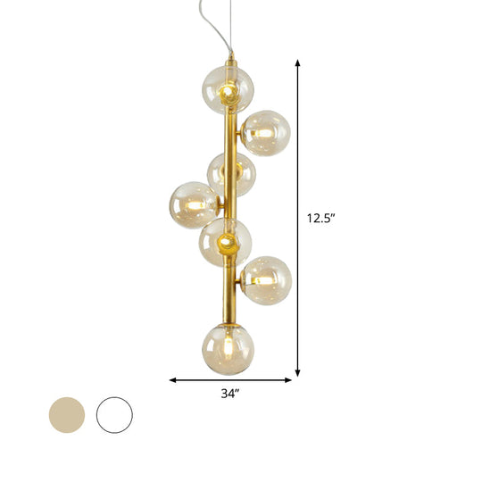 Modern Glass Ball Chandelier With 7 Led Pendant Lights In Gold For Living Room