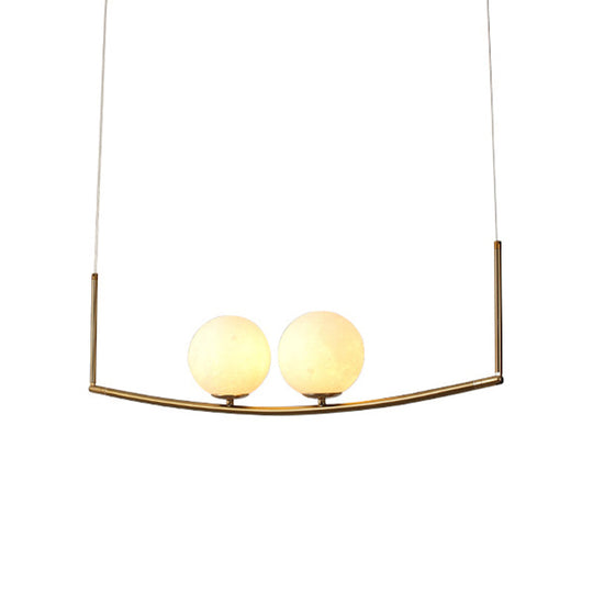 Modernist Opal Frosted Glass Led Ceiling Light With 2 Bulbs - Gold Chandelier