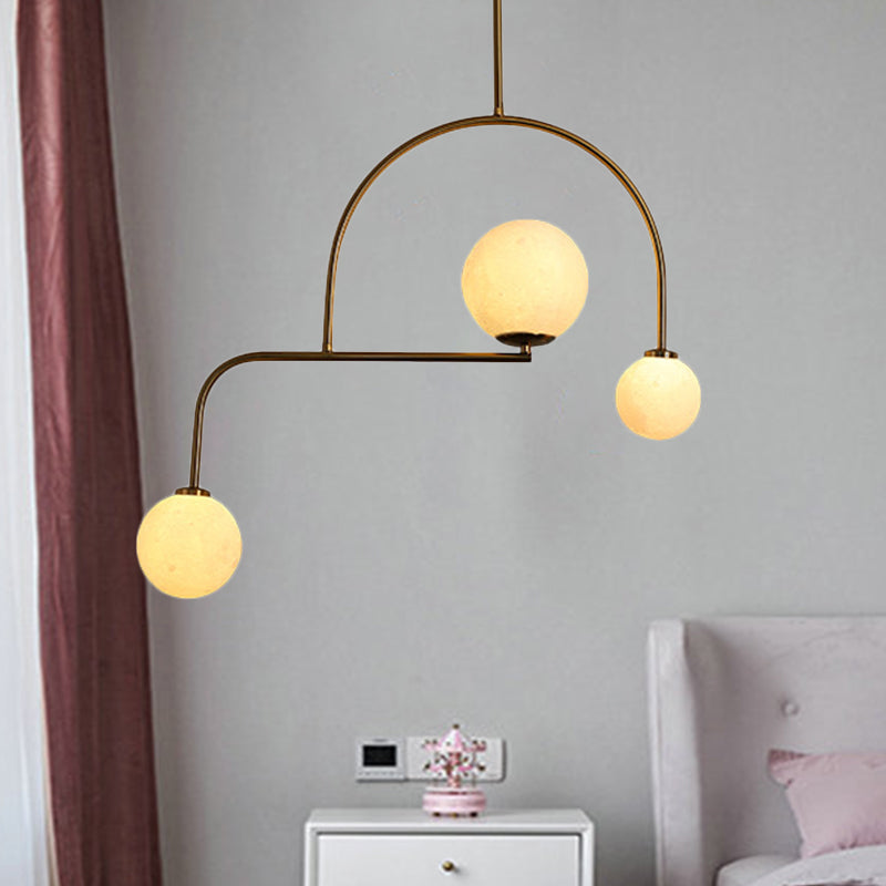 Modern Global Bedroom Chandelier - White/Yellow Frosted Glass Led Hanging Light Kit 3 Bulbs Yellow