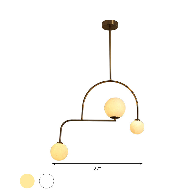 Modern Global Bedroom Chandelier - White/Yellow Frosted Glass Led Hanging Light Kit 3 Bulbs