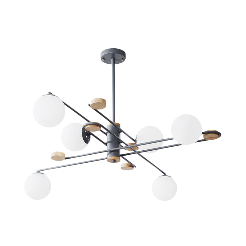 Modern 6-Head Ball Chandelier With Milky Glass And Black/Grey Finish For Living Room Lighting