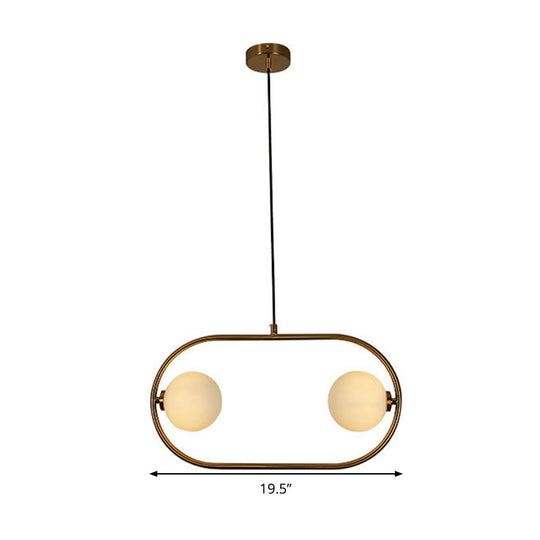 Gold Modern Globe Hanging Chandelier with Frosted Glass, 2 Bulbs – Bedroom LED Pendant Light