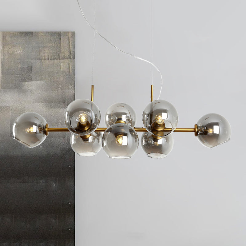 Contemporary Gold/Black Round Island Lighting With 8 Smoky Glass Heads - Linear Design Gold