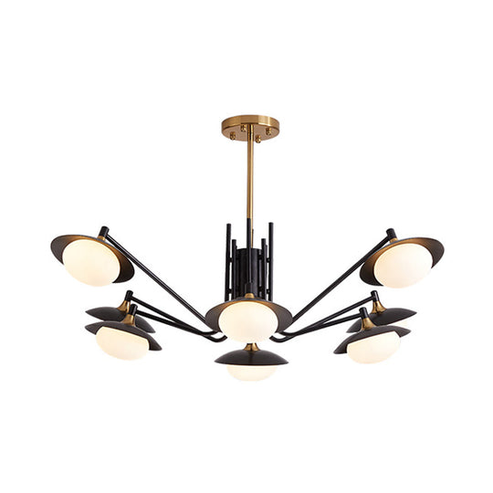 Modern LED Chandelier Pendant Light - Oval Shape, White Frosted Glass, 8 Lights - Black/Gold Hanging Lamp