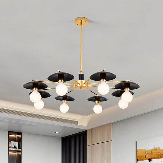 Modernist Metal Radial Hanging Chandelier - 6/8 Heads Black & Gold Ceiling Pendant Lamp For Living