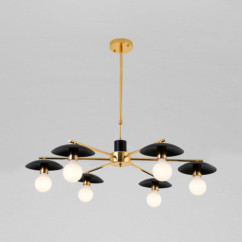 Modernist Metal Radial Hanging Chandelier - 6/8 Heads Black & Gold Ceiling Pendant Lamp For Living