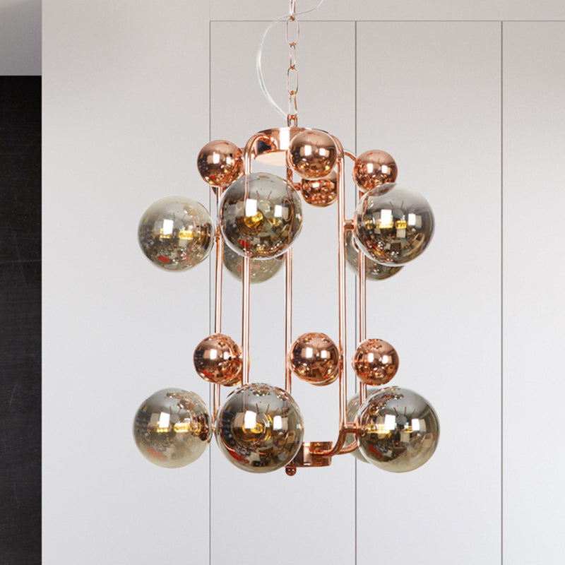 Modernist Smoke Gray Glass Globe Chandelier - 10 Bulb Pendant Light for Living Room