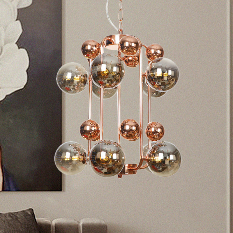 Smoke Gray Glass Modernist Globe Chandelier 10 Bulb Pendant Light For Living Room