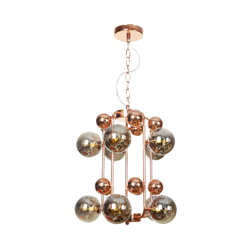 Modernist Smoke Gray Glass Globe Chandelier - 10 Bulb Pendant Light for Living Room