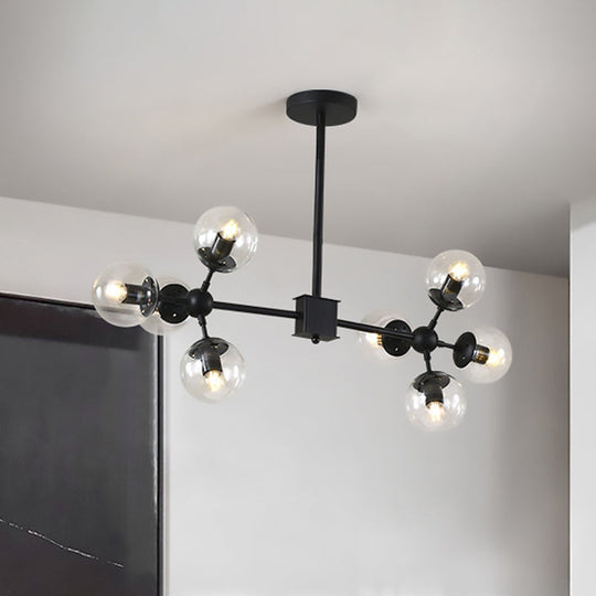 Modern Black Sphere Chandelier with Clear Glass Shades - 8/12 Head Ceiling Pendant Light Fixture