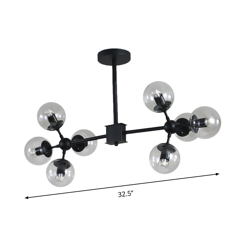 Modern Black Sphere Chandelier with Clear Glass Shades - 8/12 Head Ceiling Pendant Light Fixture
