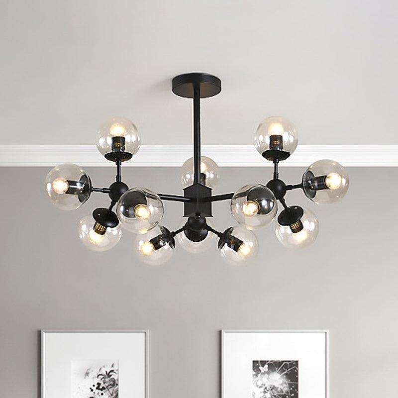 Contemporary Black Sphere Ceiling Chandelier With Clear Glass Shades - 8/12 Heads Hanging Light