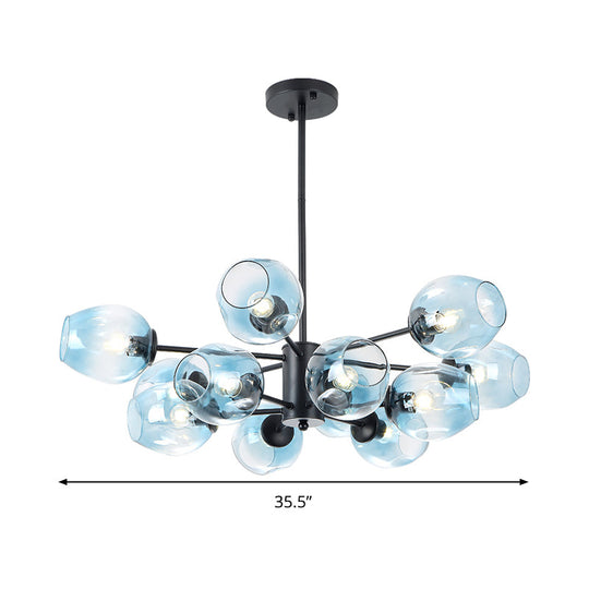 Contemporary Blue Glass Cup Pendant Chandelier - 12 Heads Hanging Ceiling Light for Living Room