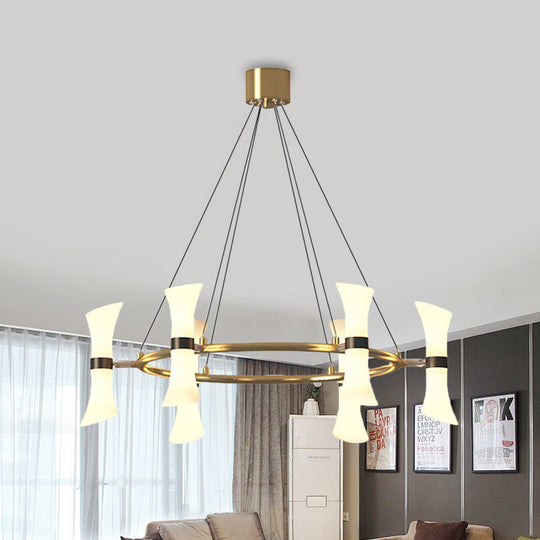 Modern 6-Head Gold Chandelier With Frosted Glass Shade - Stylish Flared Ceiling Suspension Lamp